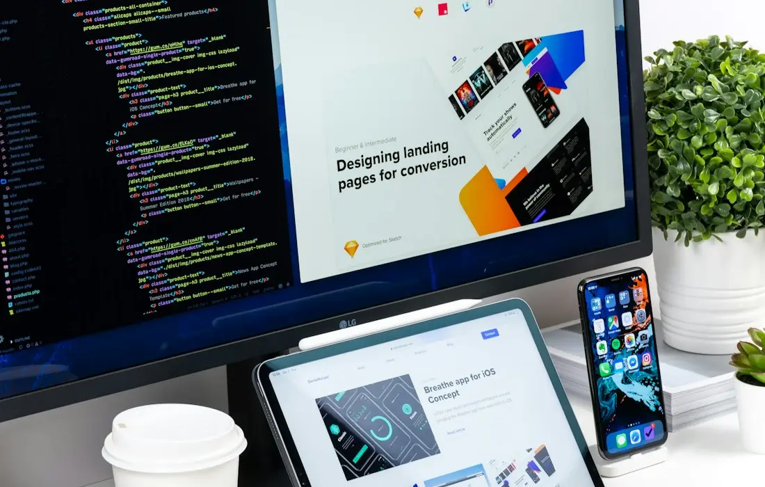 Responsive website shown on a desktop, tablet and phone